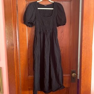 Madewell Black Midi Puff Sleeve Dress SIZE 12